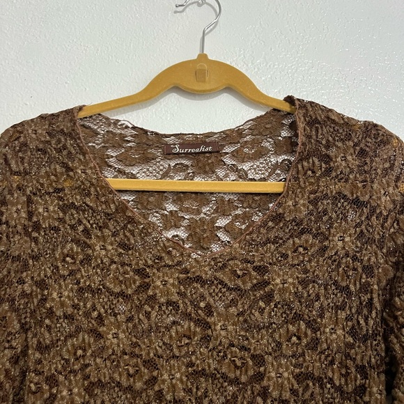 Fairy Core Top brown Sheer All over Lace Detail Size S/M Long Sleeve Y2K witchy - Picture 13 of 14